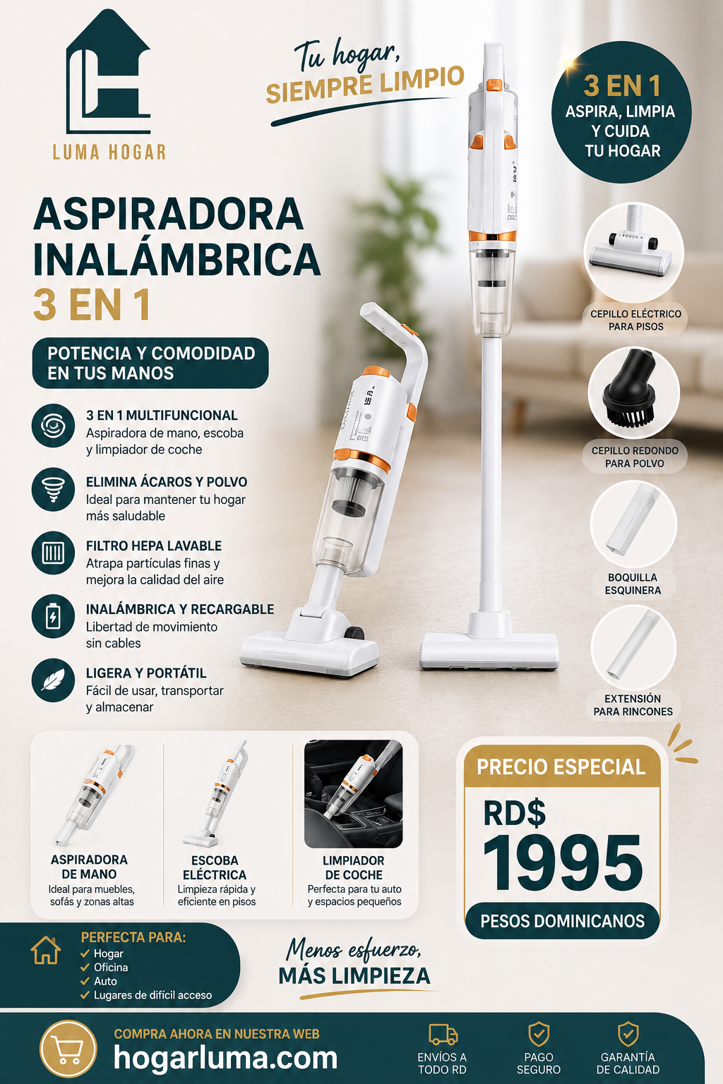 ASPIRADORA INALAMBRICA 3 EN 1