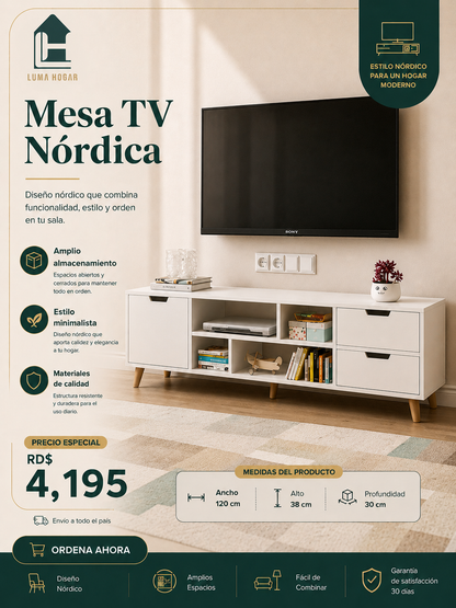 Mesa TV Nórdica (120x30x38cm)