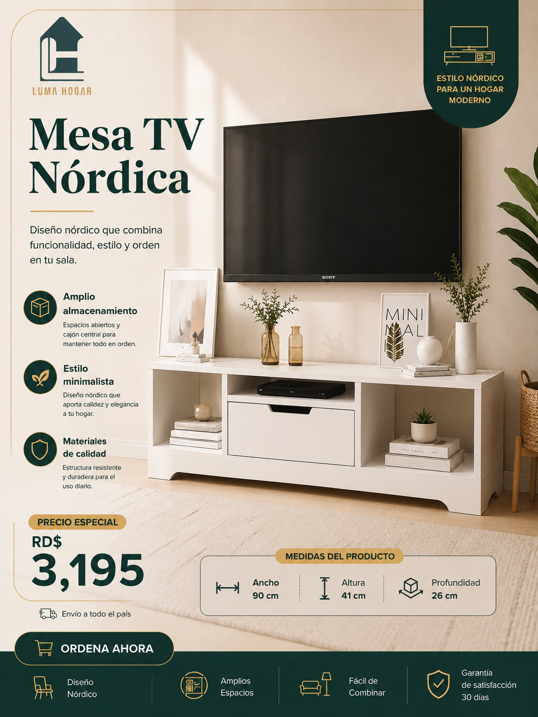 Mini Mesa TV Nórdica (90x26x41)