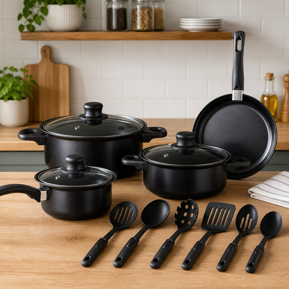 SET DE OLLAS Y JUEGO DE UTENCILIOS DE COCINA 13PZ