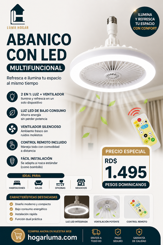 ABANICO CON LED Y AROMATIZANTE MULTIFUNCIONAL