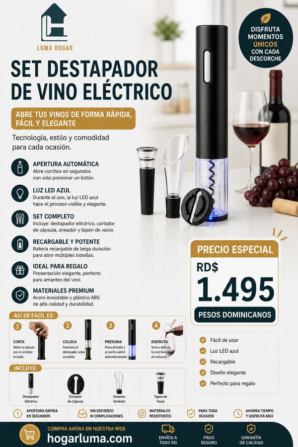 SET DESTAPADOR DE VINO ELECTRICO
