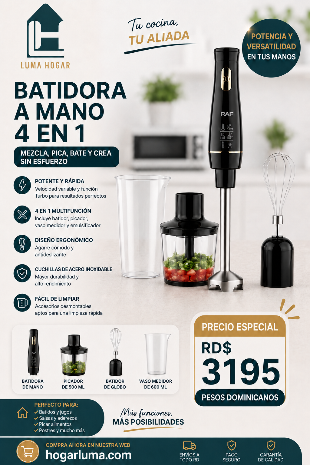 Batidora De Mano Multiuso 4 en 1