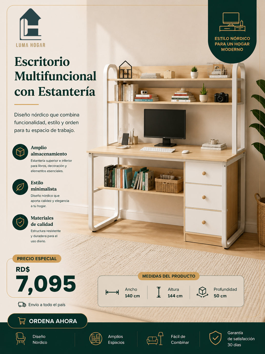 Escritorio Multifuncional con Estantería