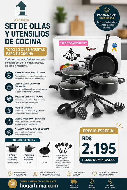 SET DE OLLAS Y JUEGO DE UTENCILIOS DE COCINA 13PZ