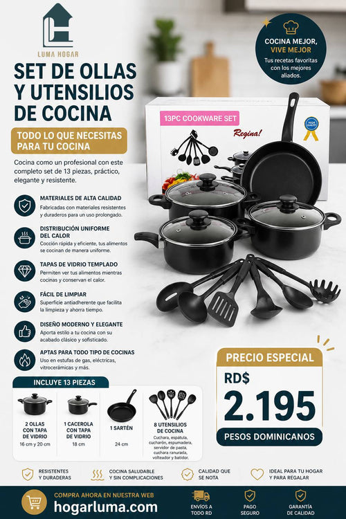 SET DE OLLAS Y JUEGO DE UTENCILIOS DE COCINA 13PZ