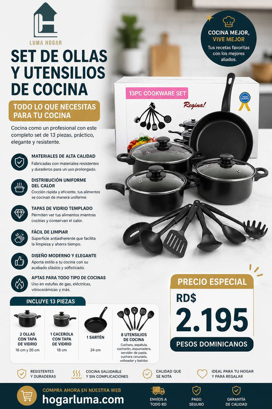 SET DE OLLAS Y JUEGO DE UTENCILIOS DE COCINA 13PZ