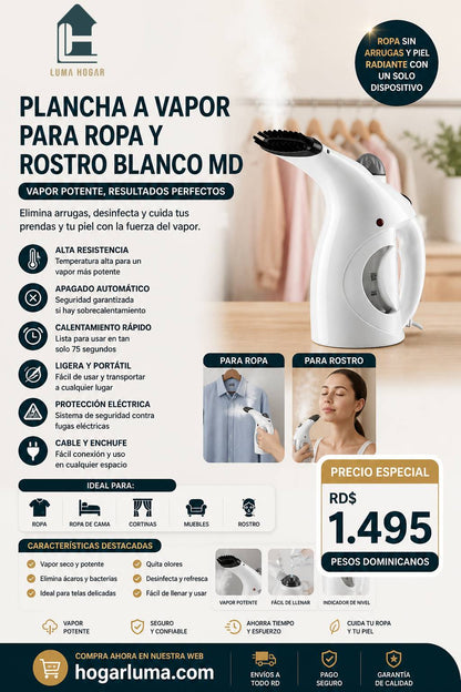 PLANCHA A VAPOR PARA ROPA Y ROSTRO BLANCO